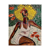 Affiche « Portrait de femme aux boucles dorées et coquelicots »