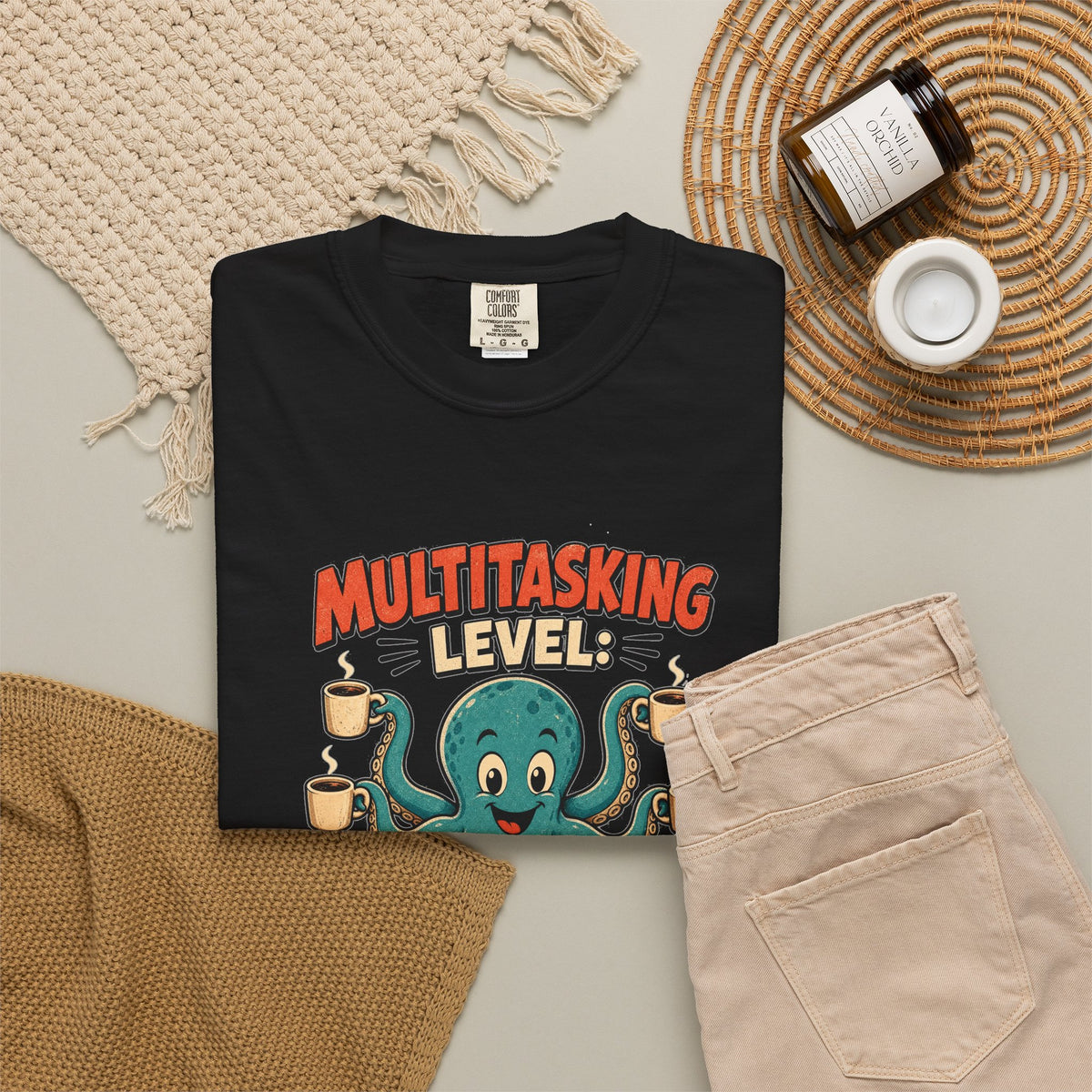 T-shirt rétro humour pieuvre « Multitasking Octopus »