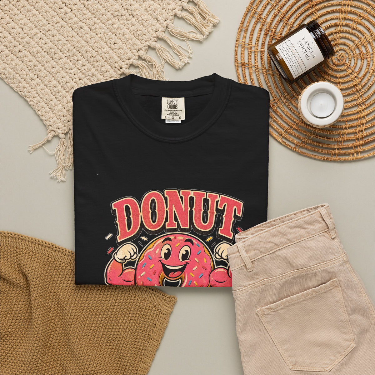 T-shirt rétro humour beigne « Donut Give Up »