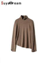 T-shirt thermique col montant caramel, à plat, vue de face