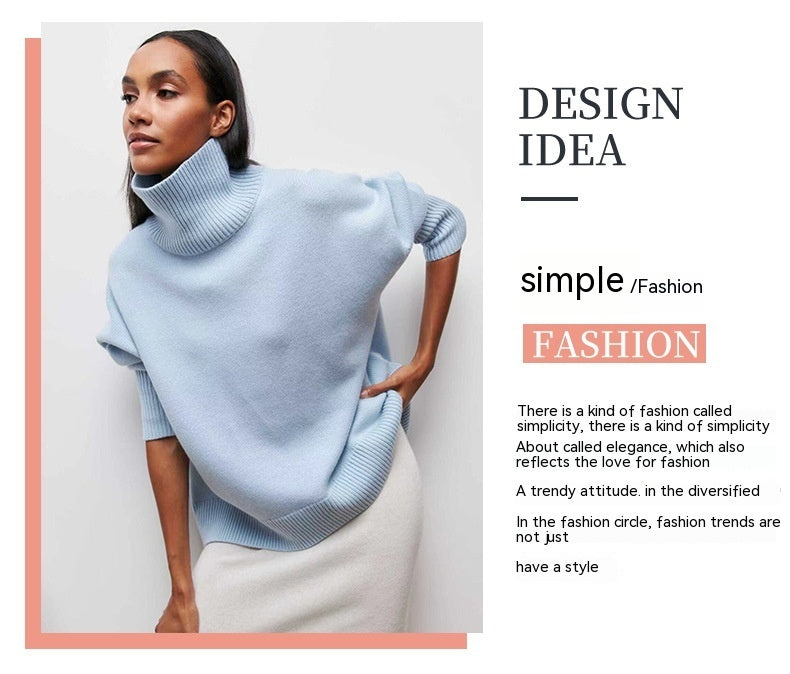 Visuel marketing chandail col montant en tricot bleu clair, idée de design