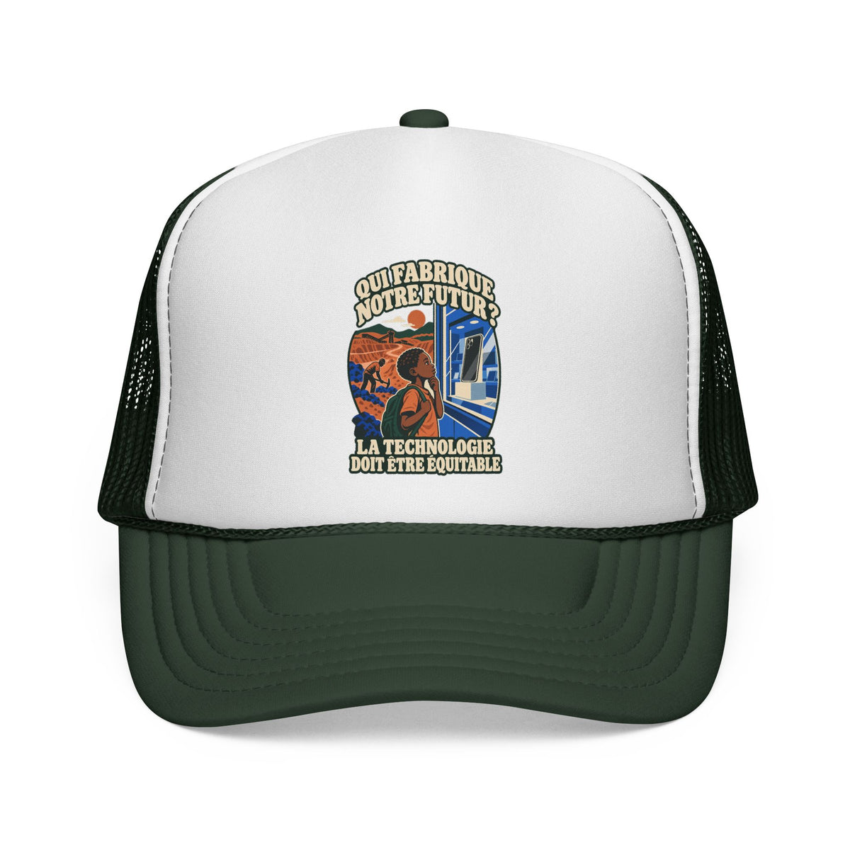 Casquette trucker message social « Qui fabrique notre futur? »