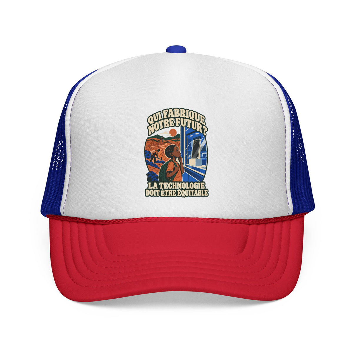 Casquette trucker message social « Qui fabrique notre futur? »