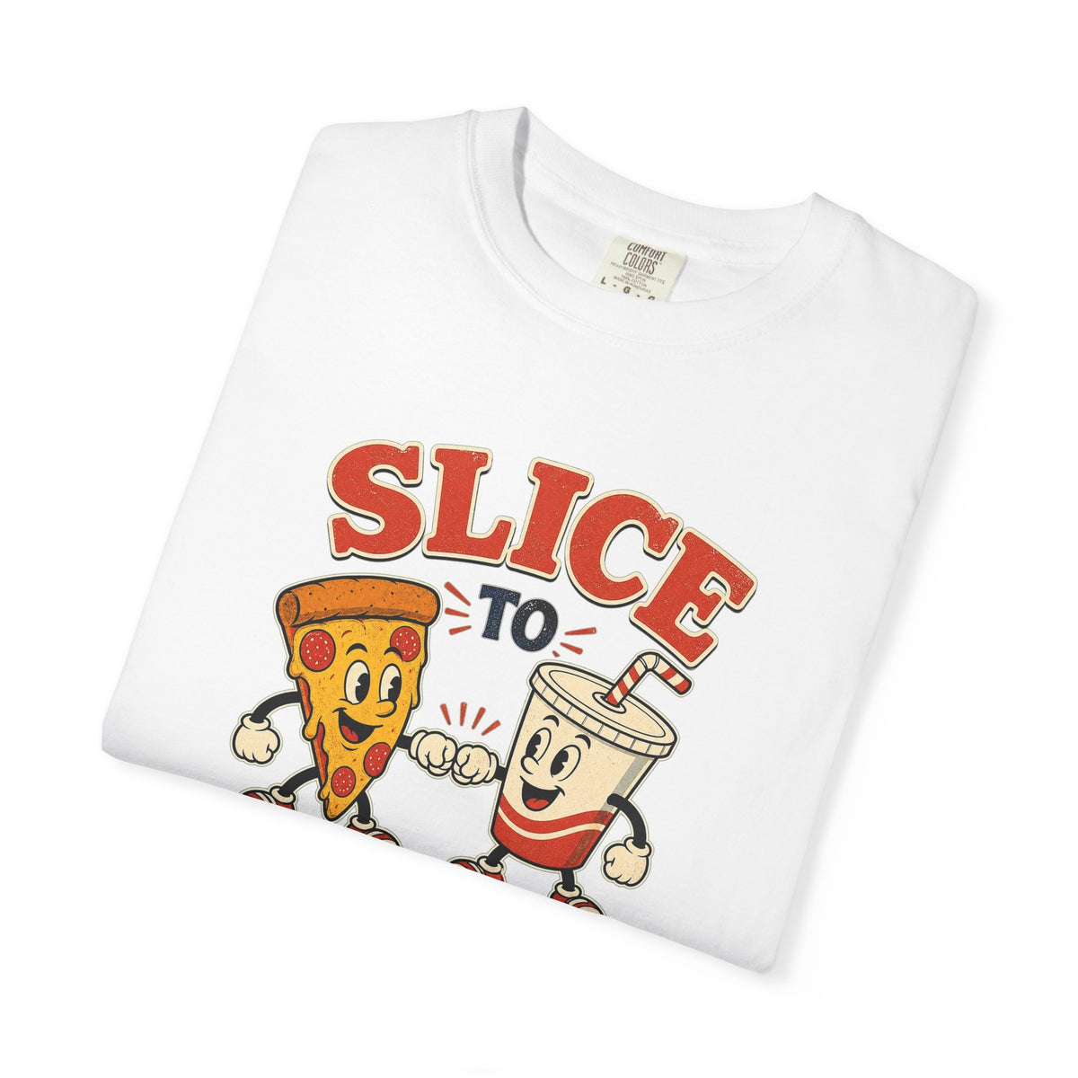 T-shirt rétro humour pizza « Slice to Meet You »
