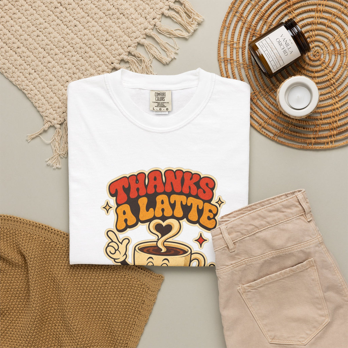 T-shirt rétro humour café « Thanks a Latte »