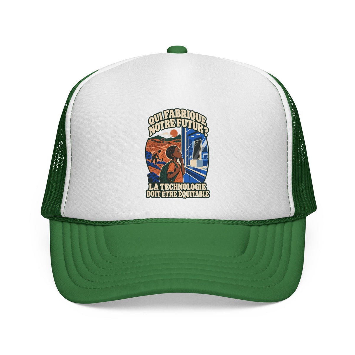 Casquette trucker message social « Qui fabrique notre futur? »