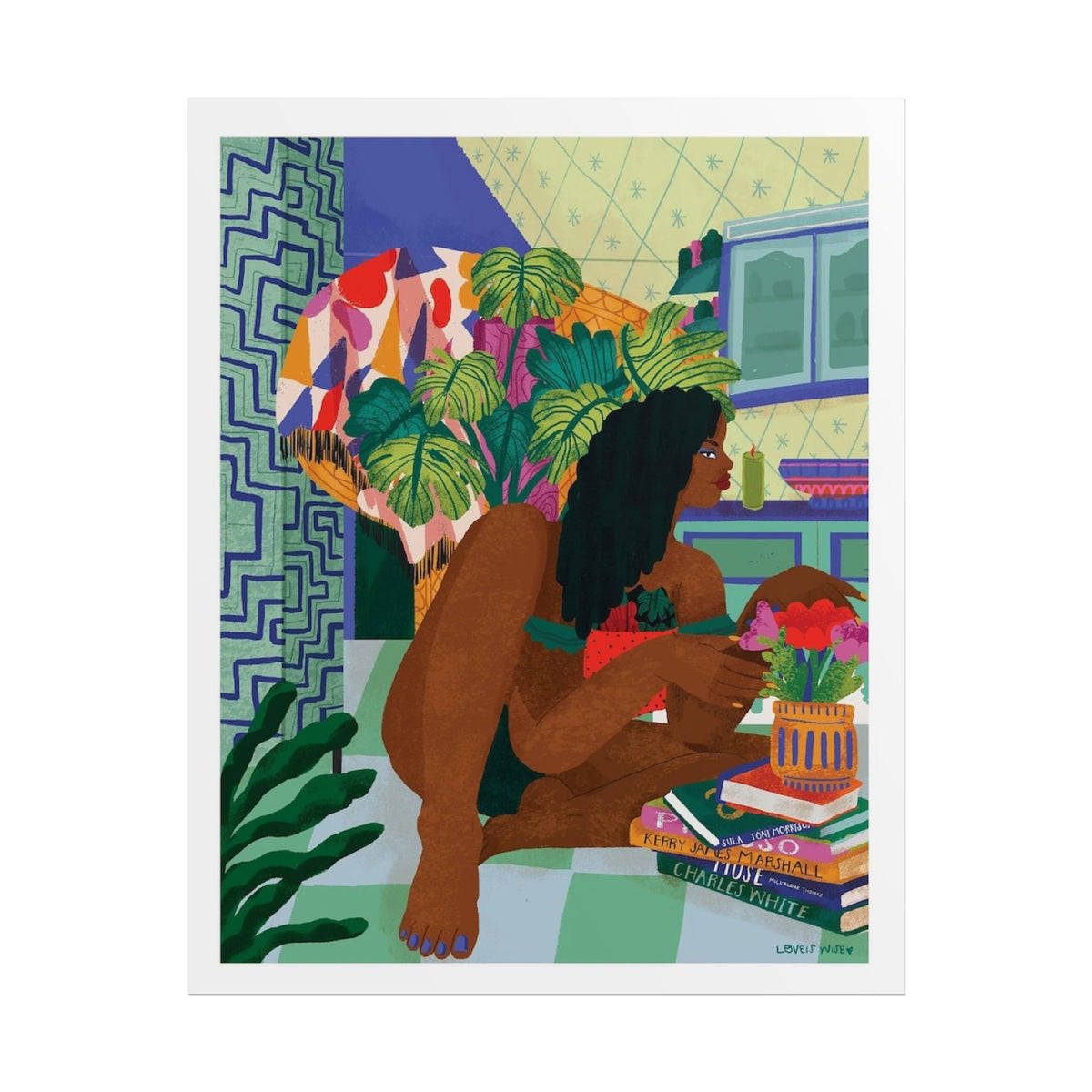 Affiche « Femme aux livres, intérieur »