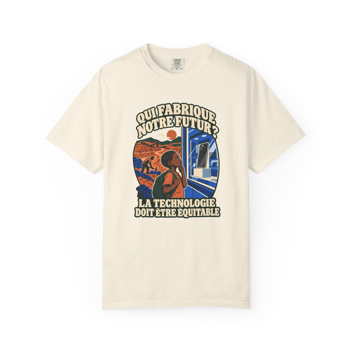 T-shirt message social « Qui fabrique notre futur? »
