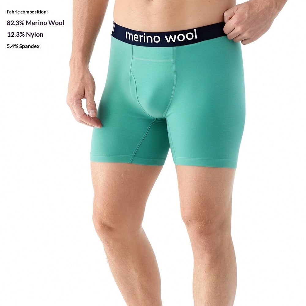 Boxer sport en laine vert algue, à plat, vue de face