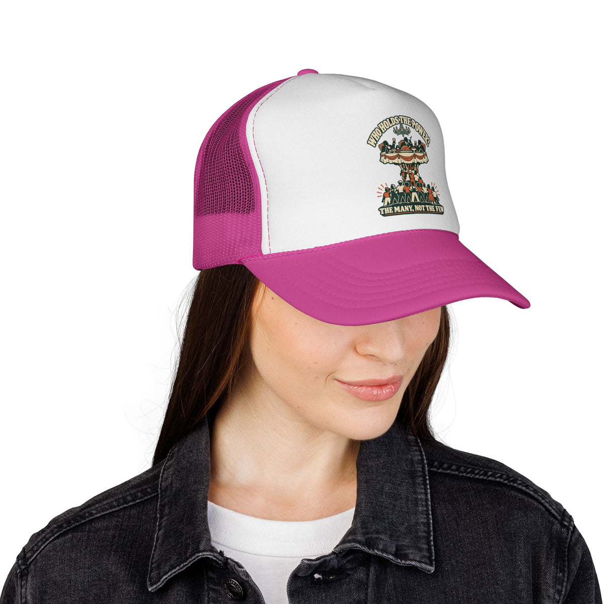 Casquette trucker message social « Who Holds the Power? »