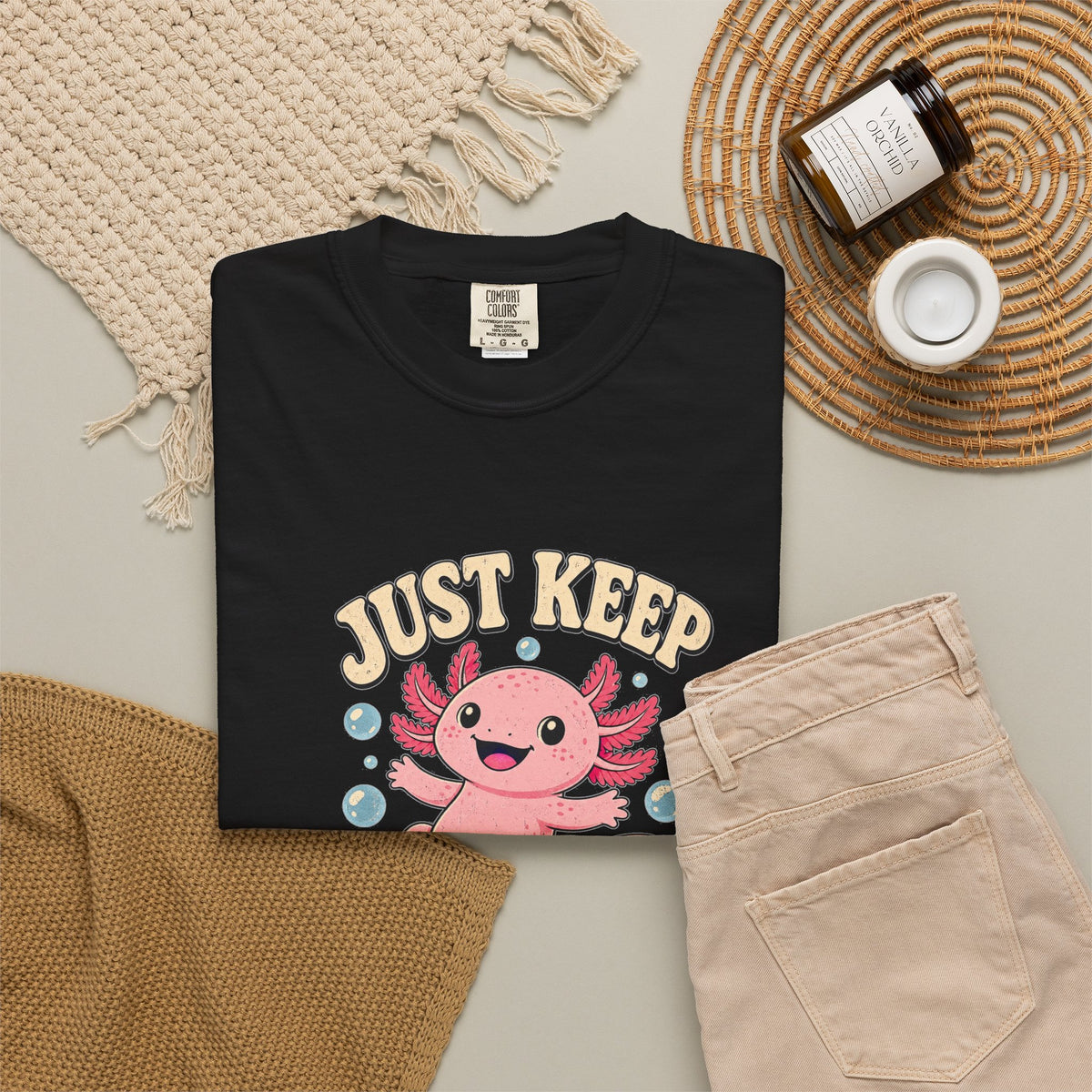 T-shirt rétro humour sourire « Just Keep Smiling »