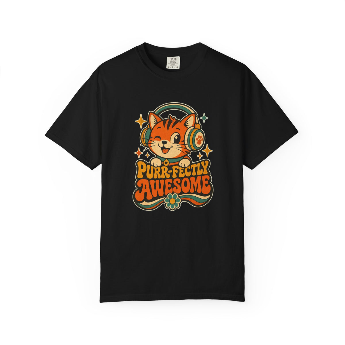 T-shirt rétro humour chat « Purr-fectly Awesome »