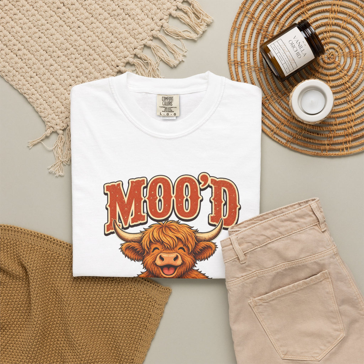 T-shirt rétro humour vache « Moo'd »