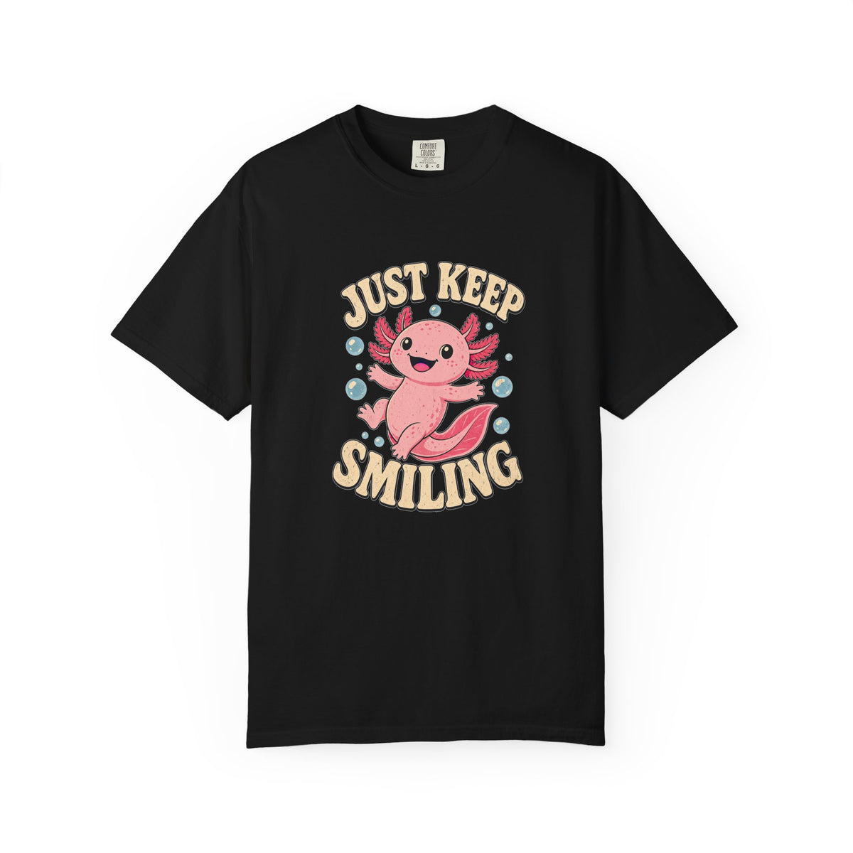 T-shirt rétro humour sourire « Just Keep Smiling »