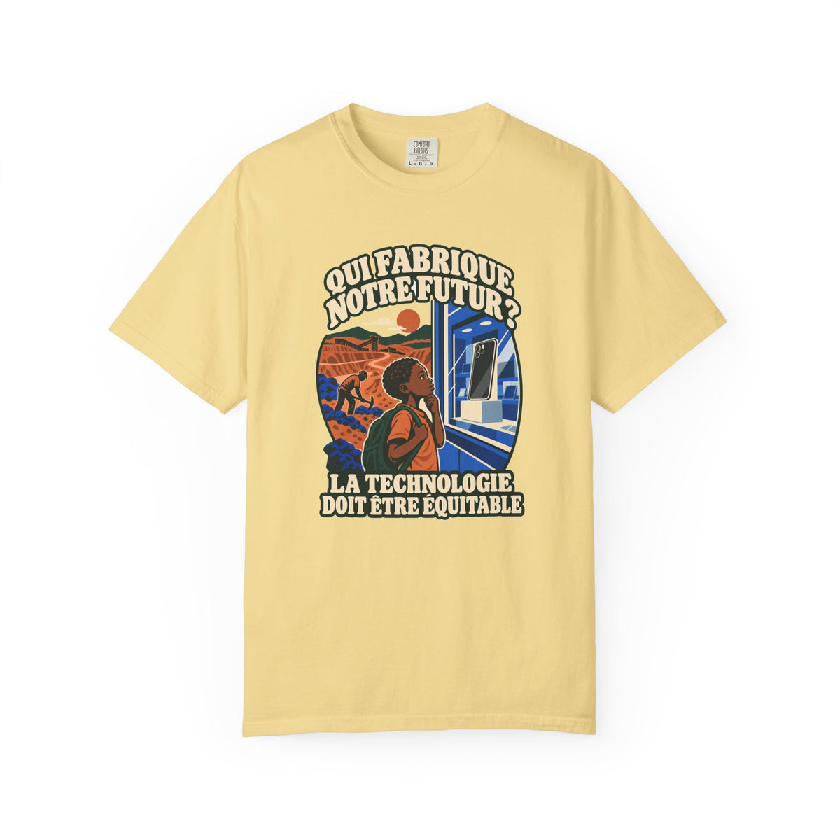 T-shirt message social « Qui fabrique notre futur? »