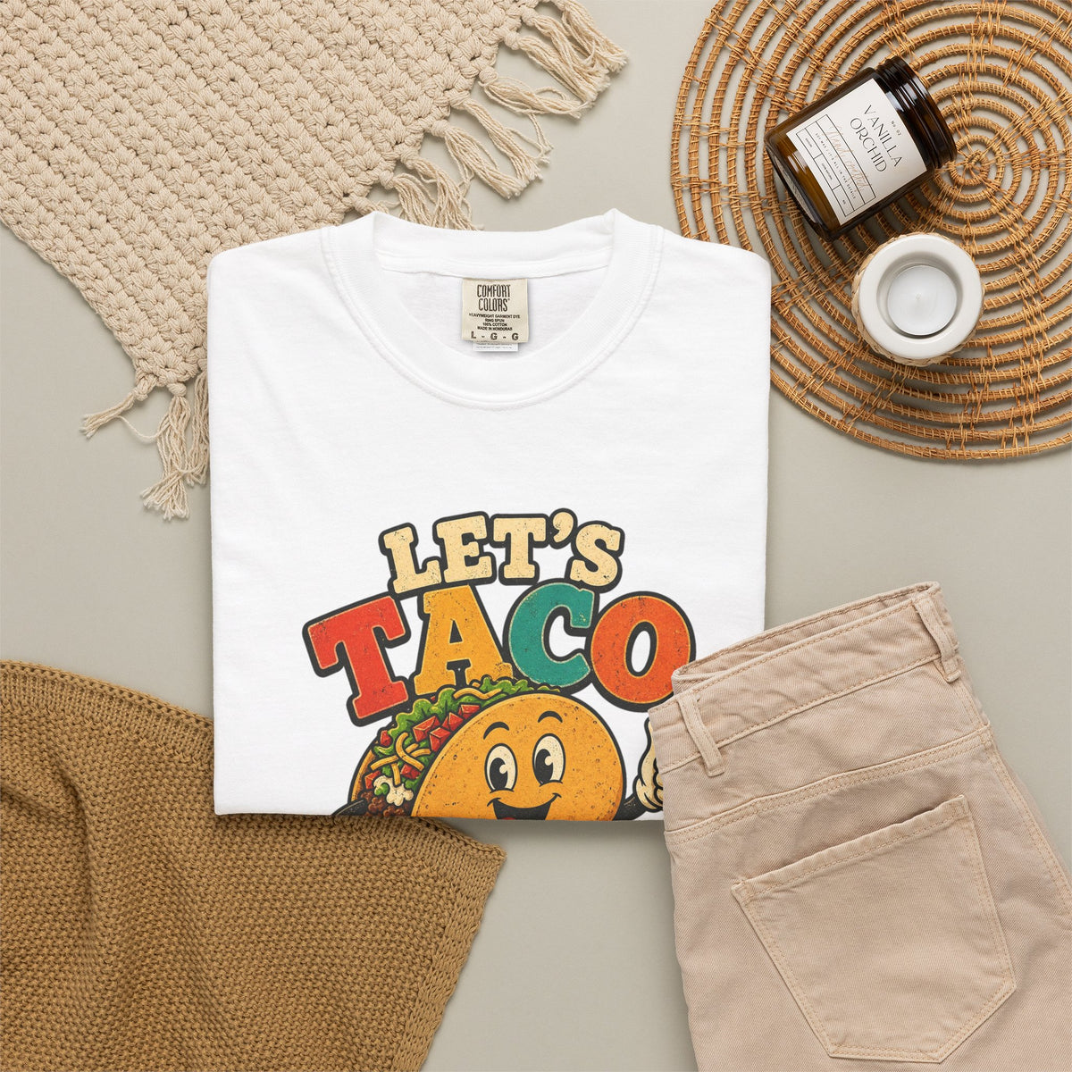 T-shirt rétro humour tacos « Let's Taco 'Bout It »