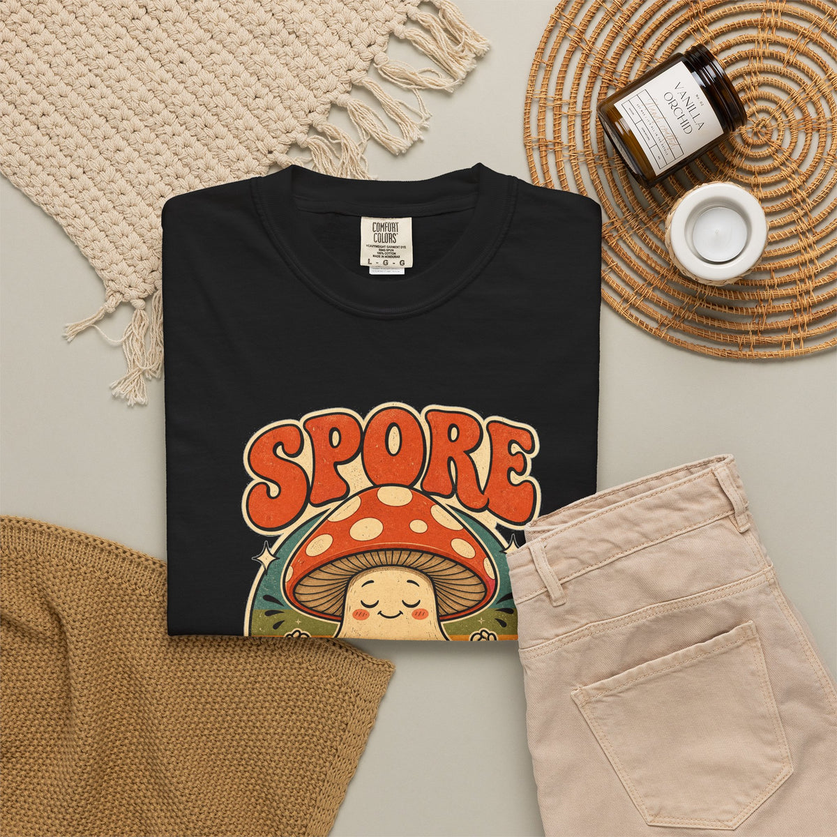 T-shirt rétro humour champignon « Spore Me the Drama »