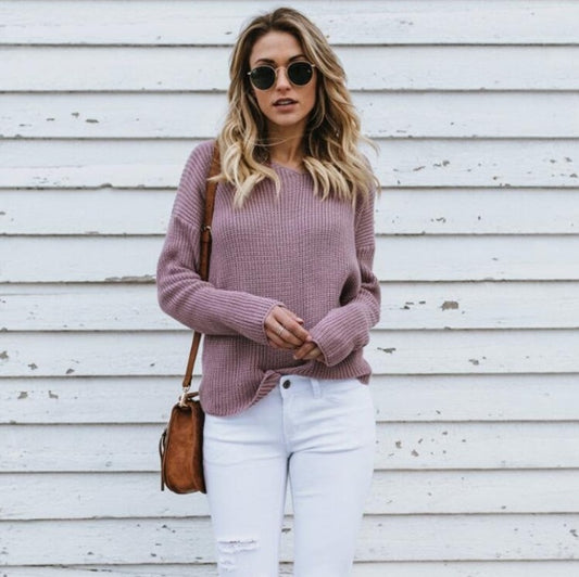 Pull en maille de coton, porté