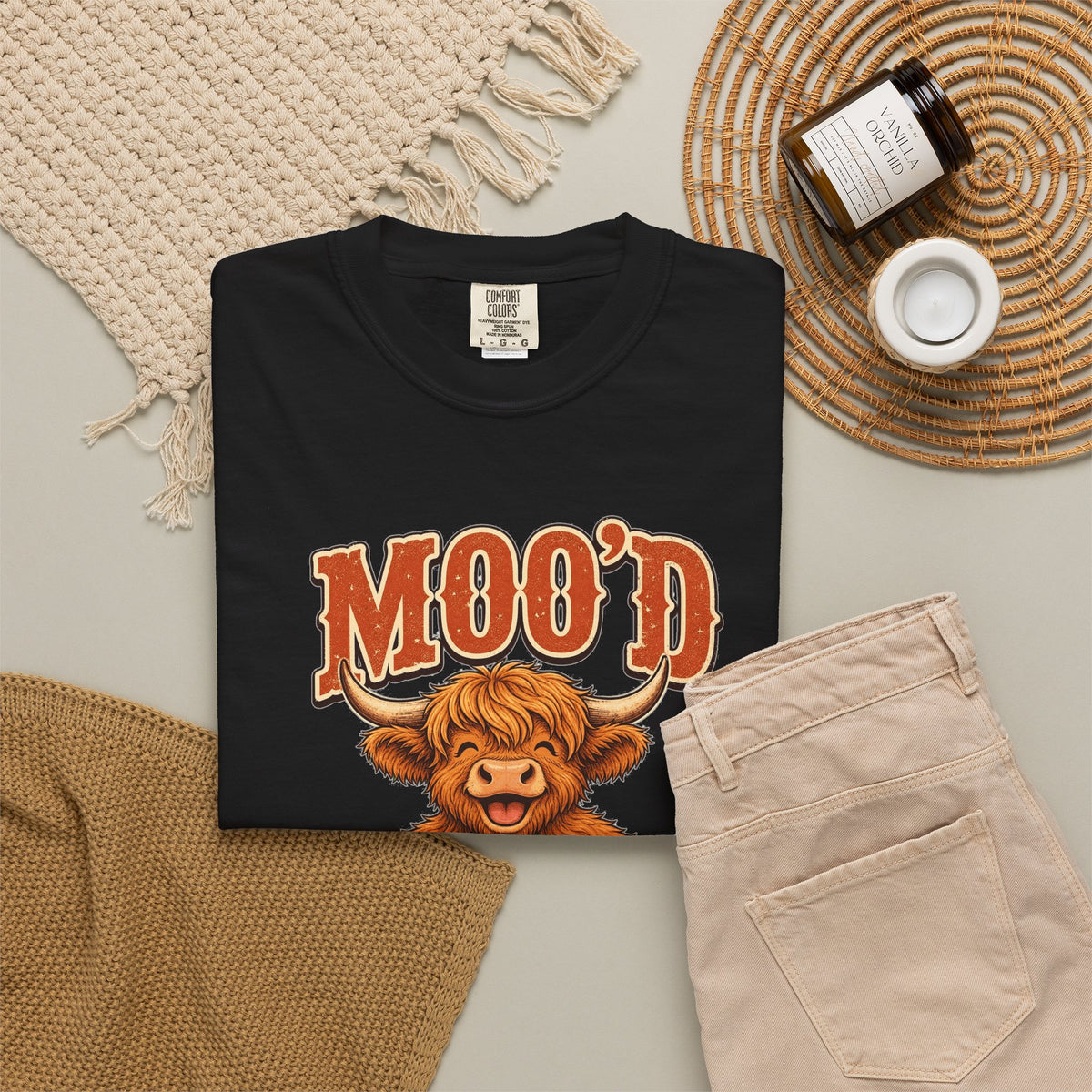 T-shirt rétro humour vache « Moo'd »