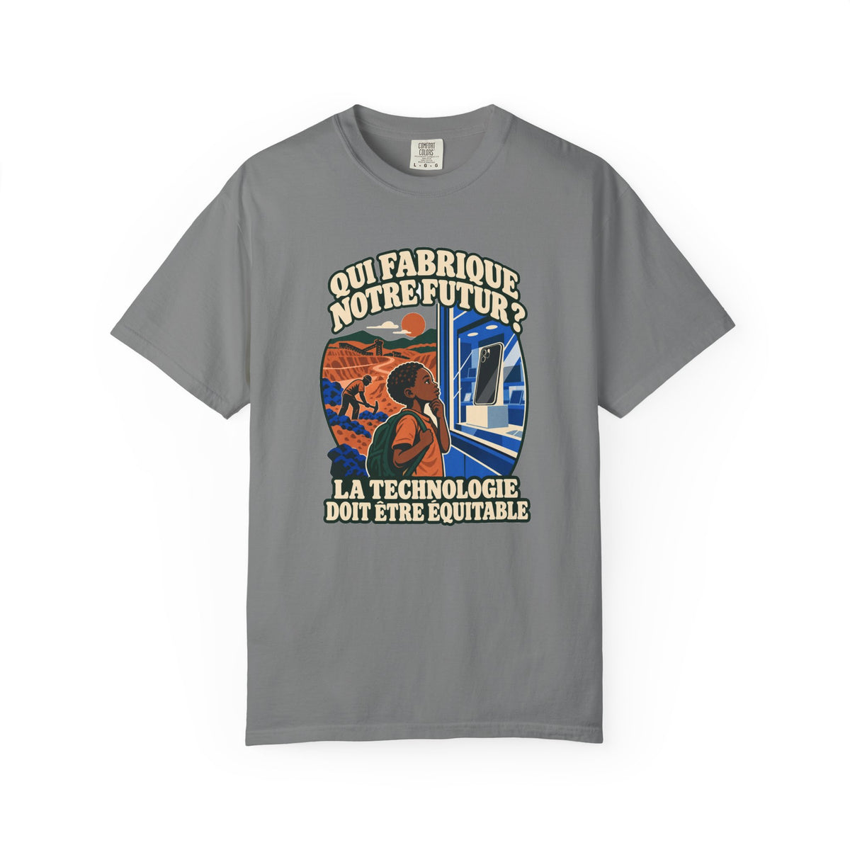 T-shirt message social « Qui fabrique notre futur? »