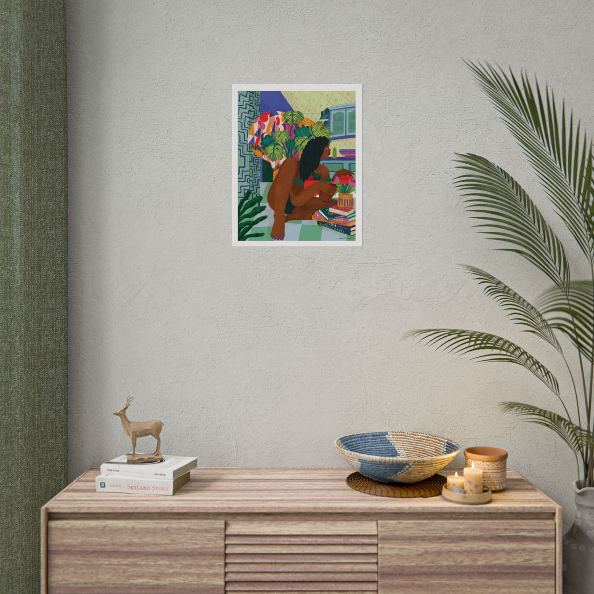 Affiche art mural « Femme aux livres, intérieur »