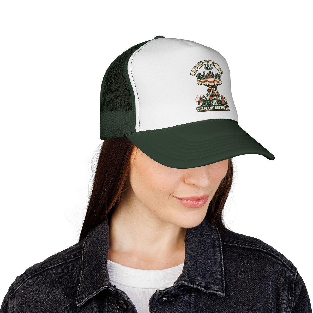 Casquette trucker message social « Who Holds the Power? »