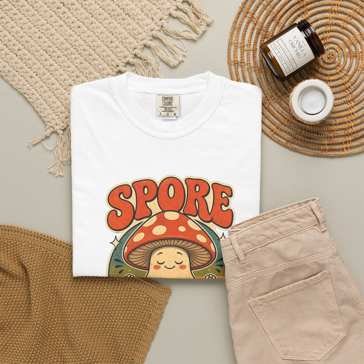 T-shirt rétro humour champignon « Spore Me the Drama »