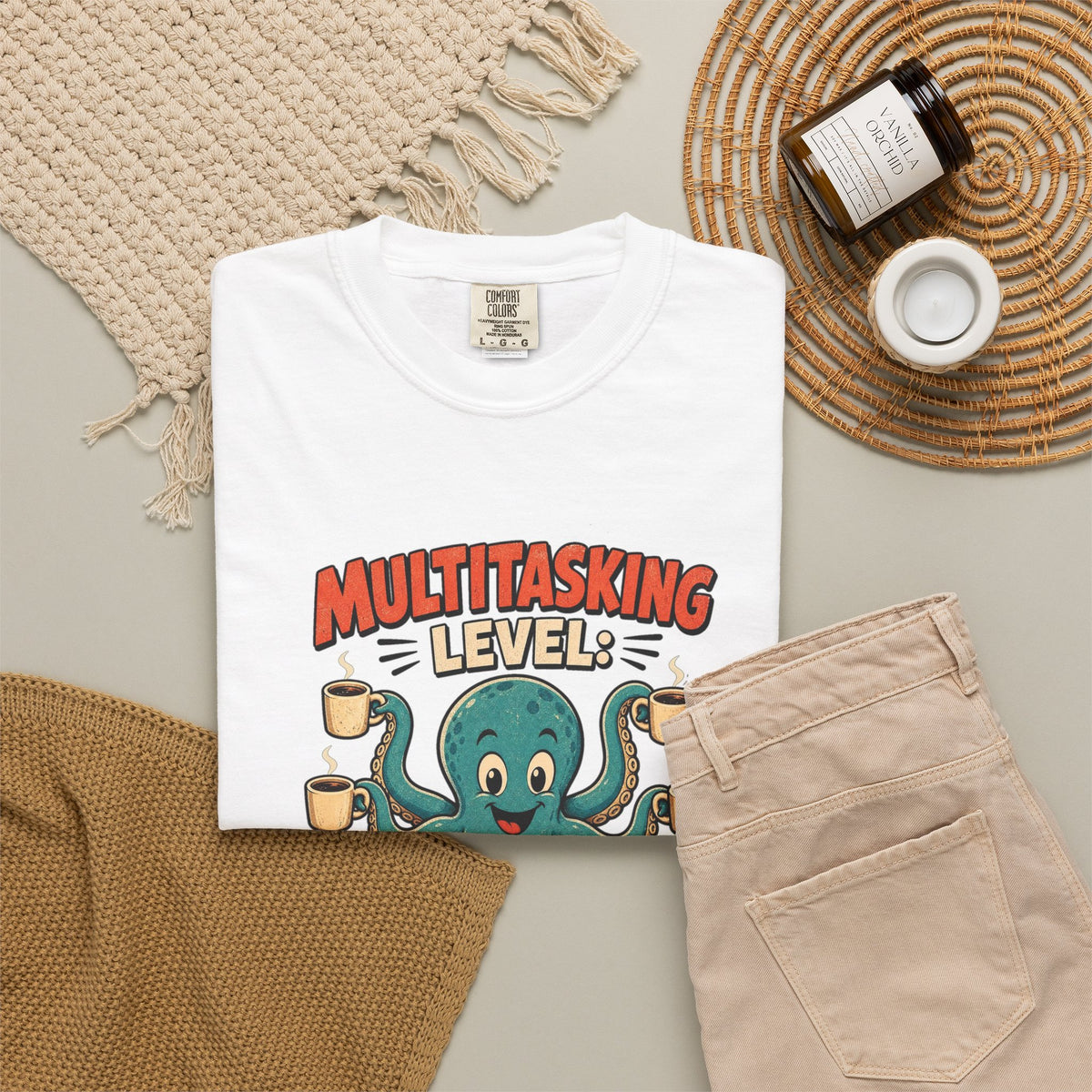 T-shirt rétro humour pieuvre « Multitasking Octopus »