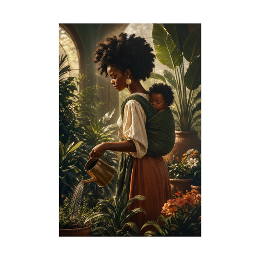 Affiche « Mère et bébé au jardin »