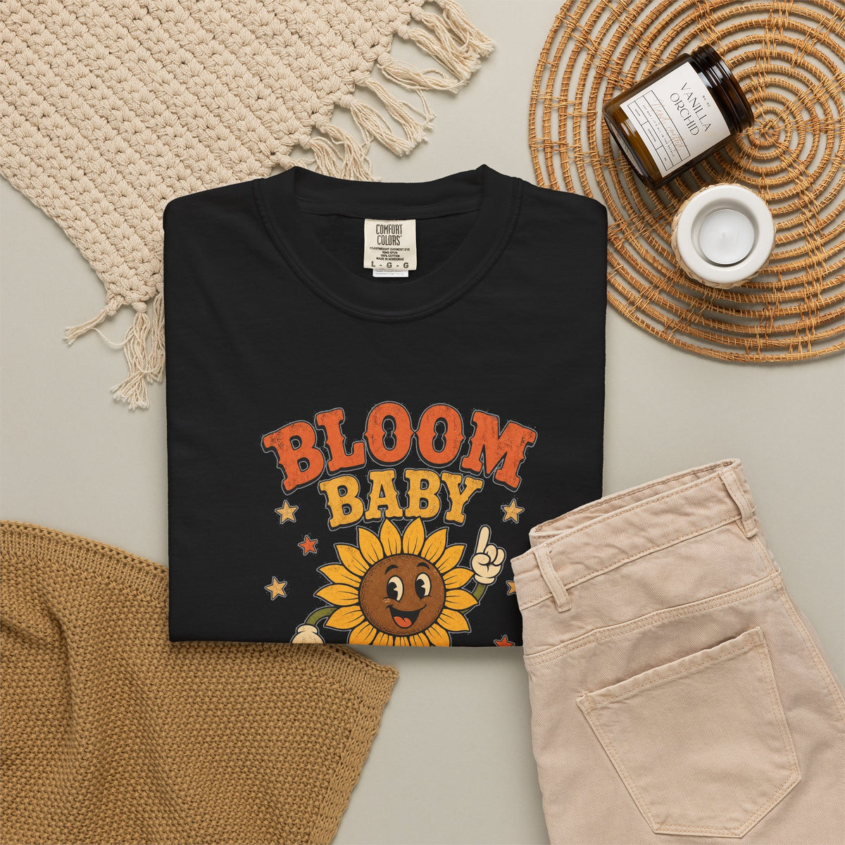 T-shirt rétro humour fleurs « Bloom Baby Bloom »