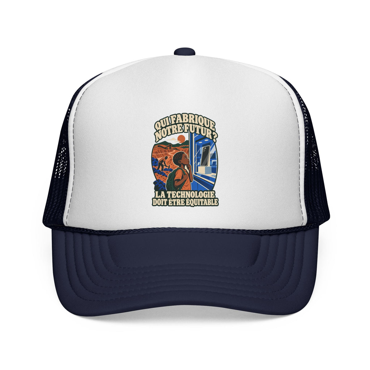 Casquette trucker message social « Qui fabrique notre futur? »
