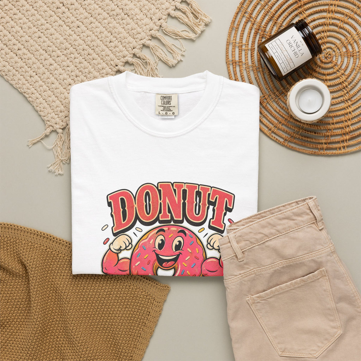 T-shirt rétro humour beigne « Donut Give Up »