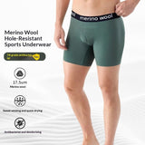 Boxer sport en laine vert algue, porté, avec caractéristiques produit