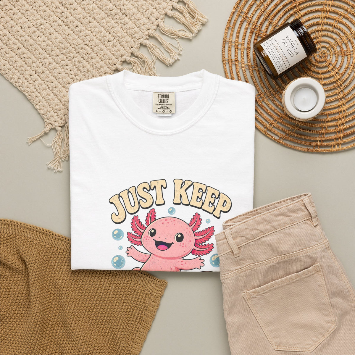 T-shirt rétro humour sourire « Just Keep Smiling »