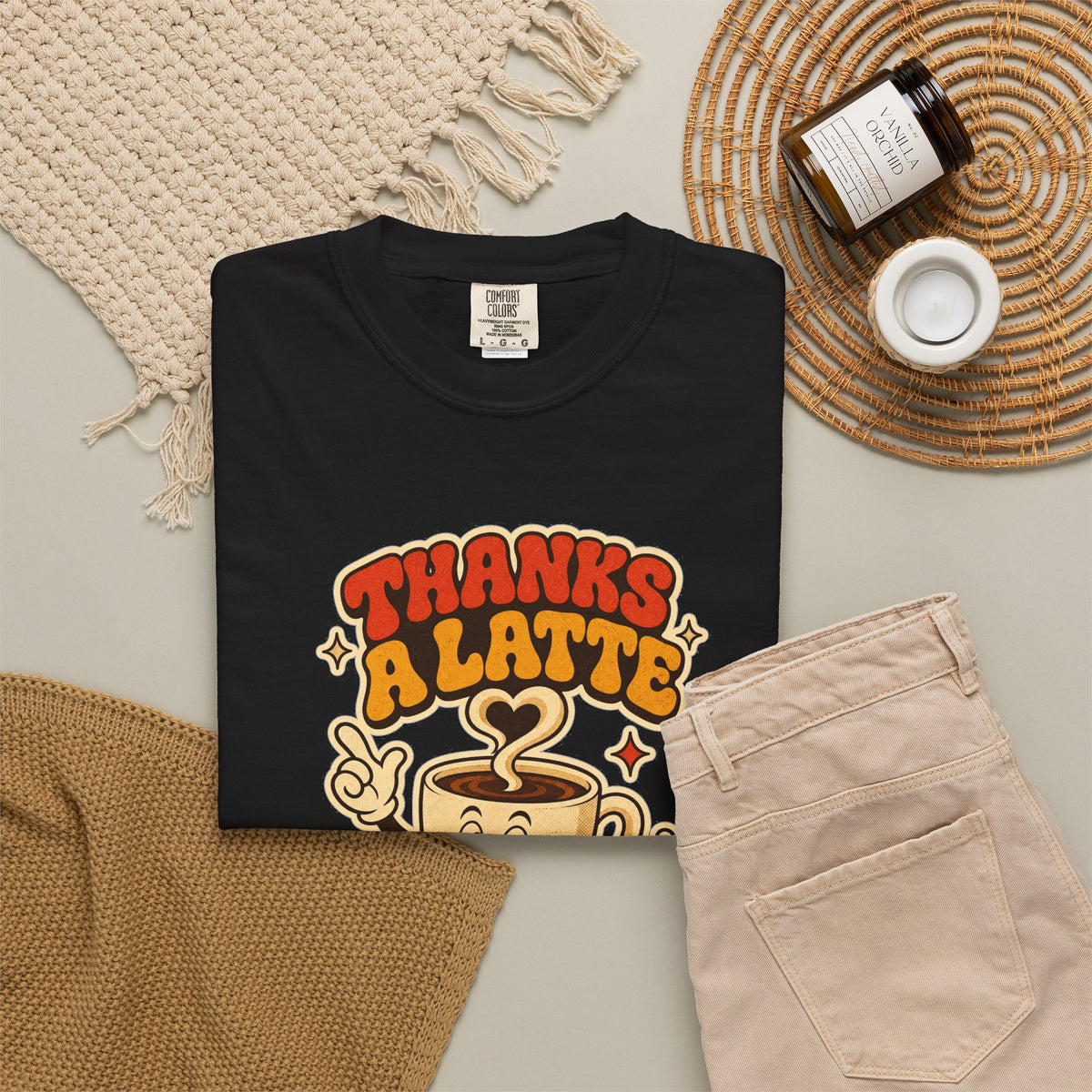 T-shirt rétro humour café « Thanks a Latte »