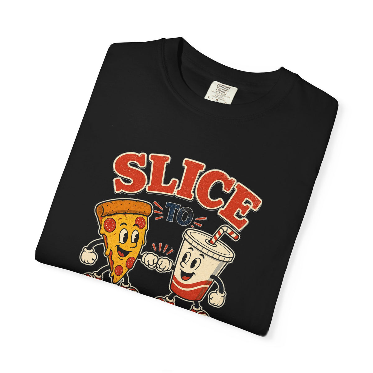 T-shirt rétro humour pizza « Slice to Meet You »