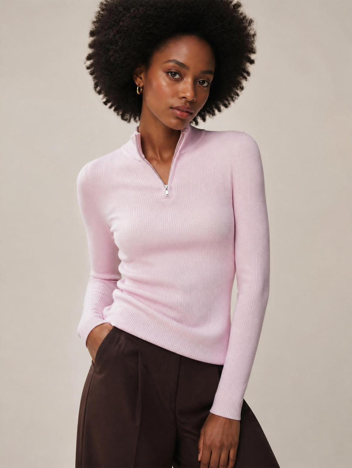 Demi-zip 100 % mérinos – Femme