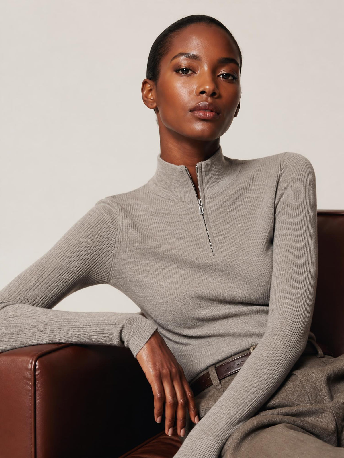 Demi-zip 100 % mérinos – Femme