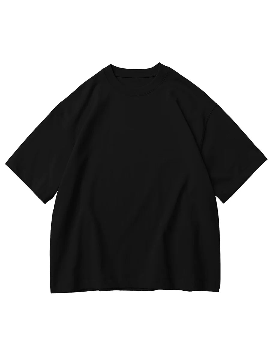 T-shirt noir heavyweight en coton 320 g/m², à plat, vue de face