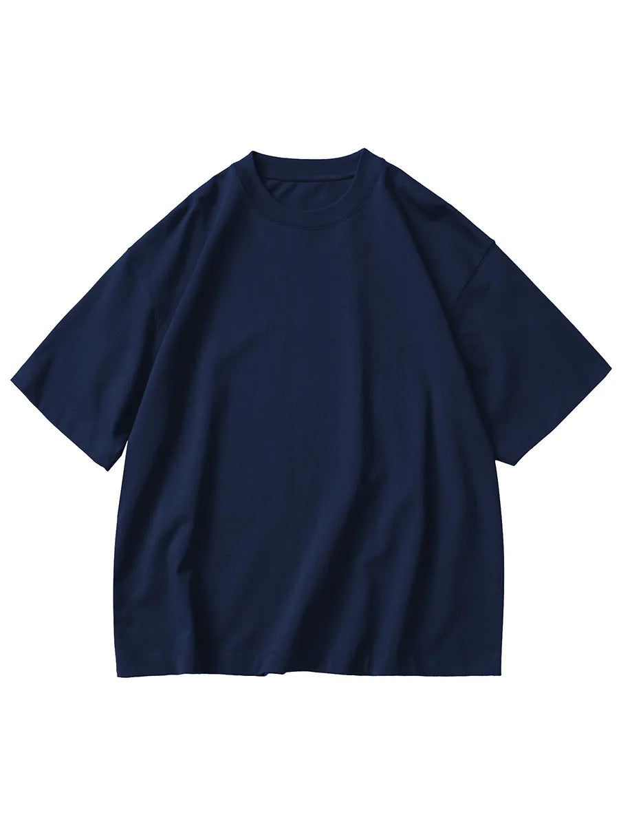 T-shirt bleu marine heavyweight en coton 320 g/m², à plat, vue de face