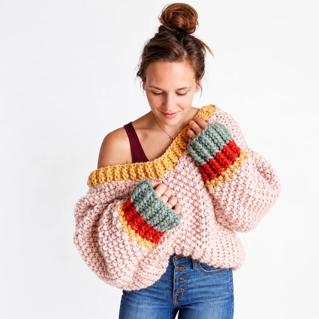Pull tricot main en mérinos – Femme