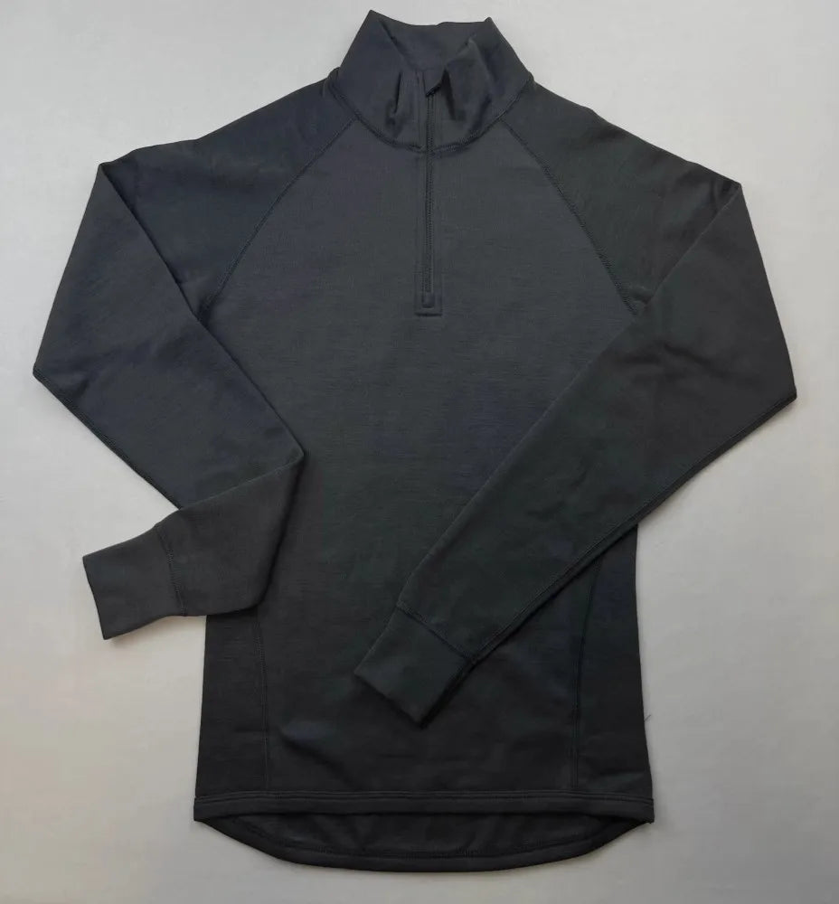 Haut thermique en mérinos noir – demi-zip, à plat, vue de face