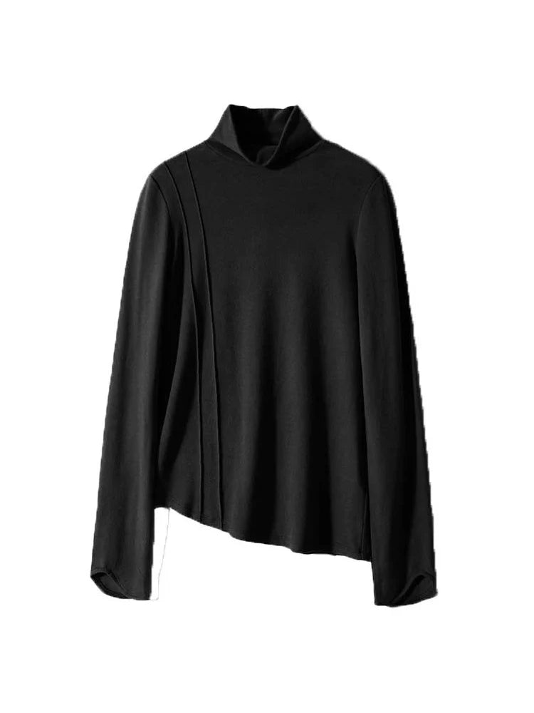 T-shirt thermique col montant noir, à plat, vue de face