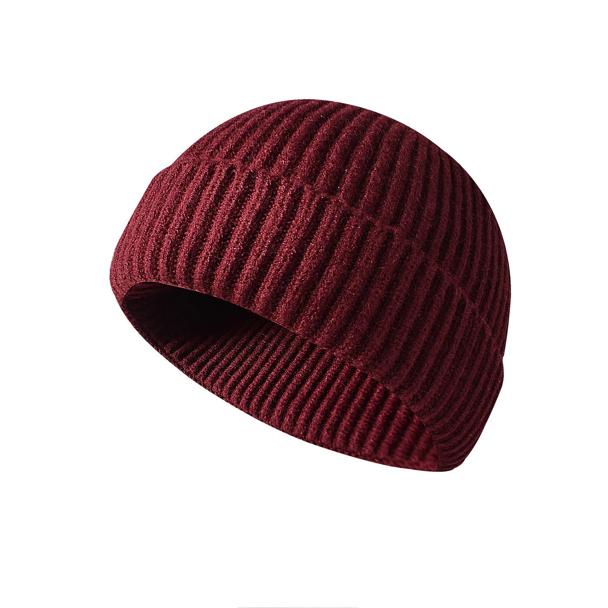 Bonnet tricoté côtelé rouge foncé, vue de face