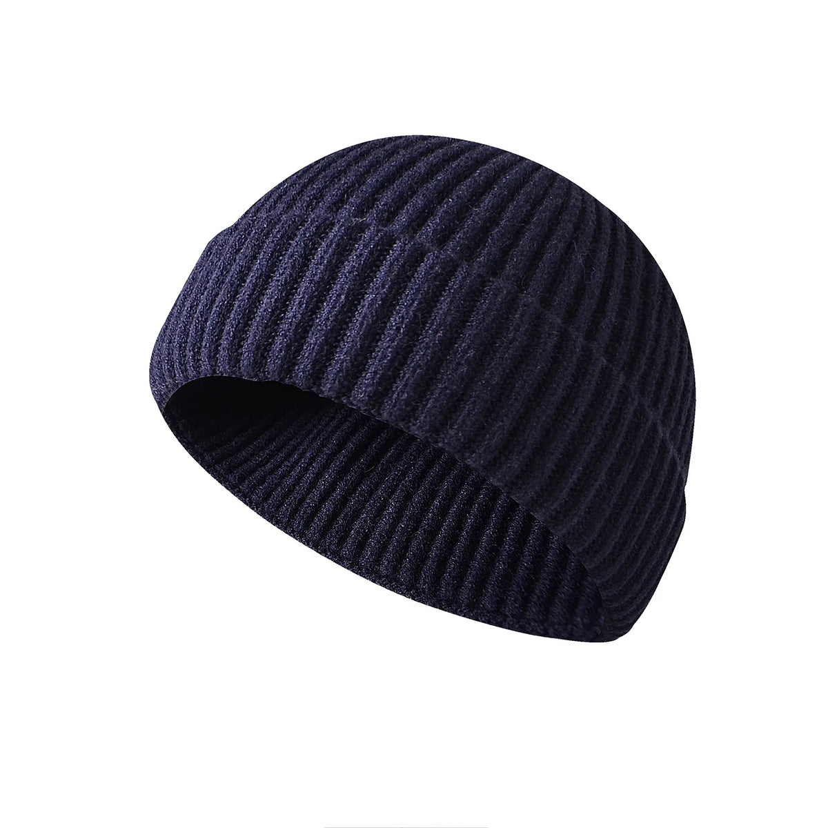 Bonnet tricoté côtelé bleu marine, vue de face