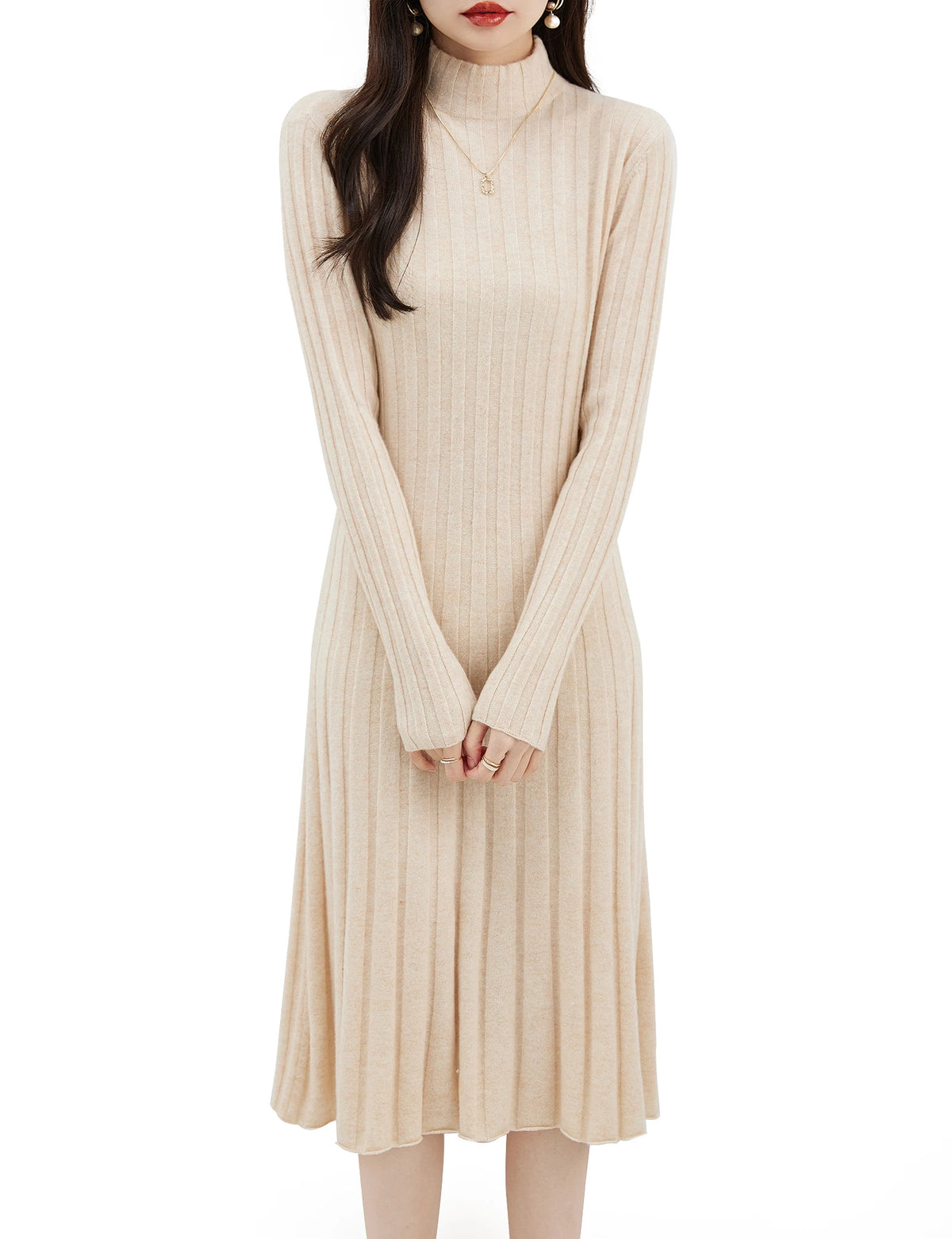 Robe pull col roulé en mérinos – Femme