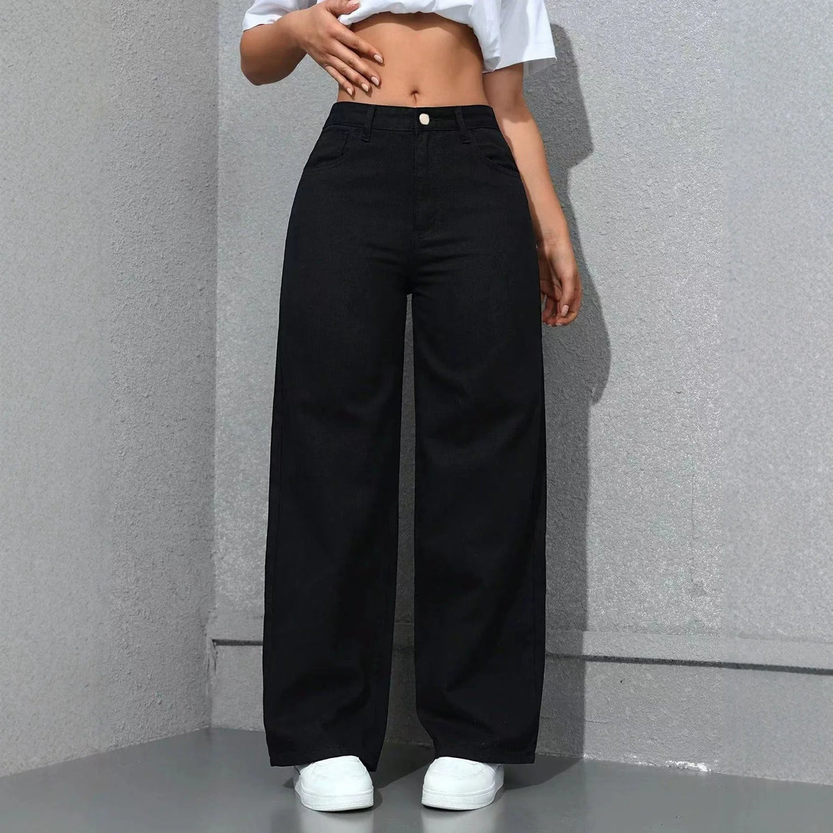 Jeans baggy à jambe large et droite – Femme