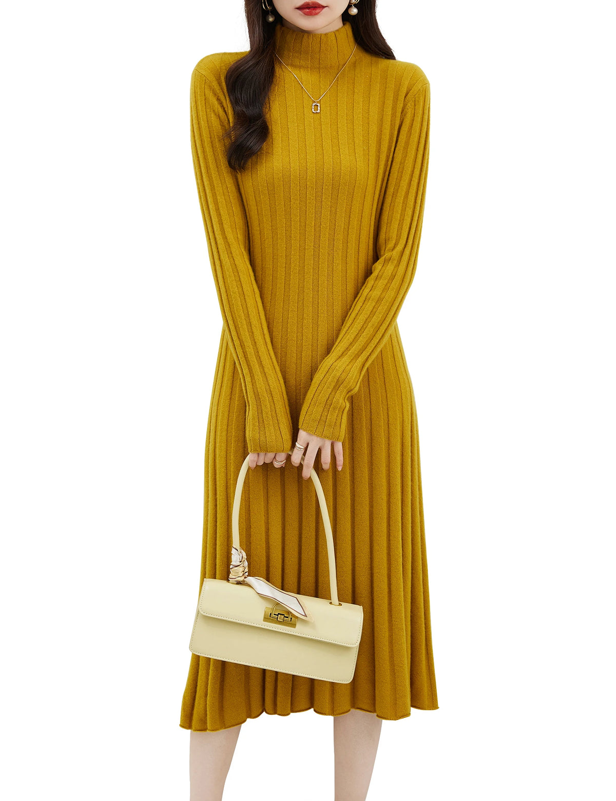 Robe pull col roulé en mérinos – Femme