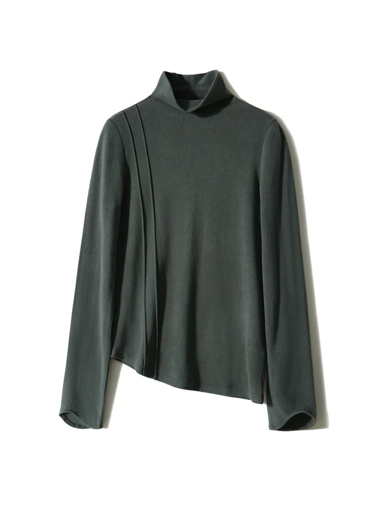 T-shirt thermique col montant vert agate, à plat, vue de face