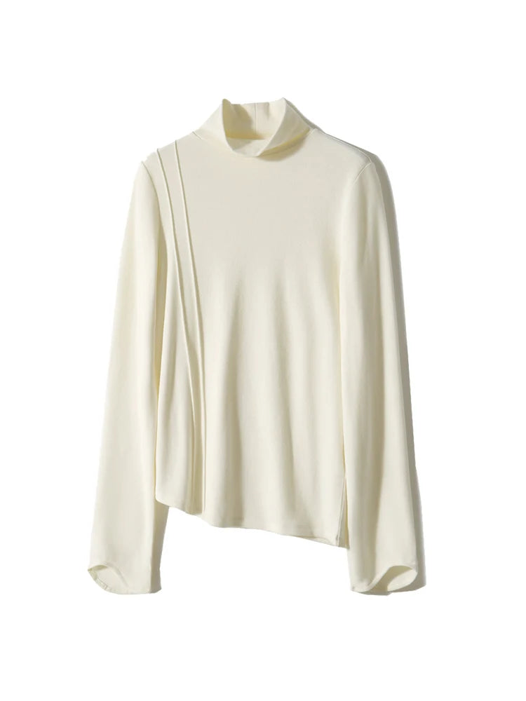 T-shirt thermique col montant blanc crème, à plat, vue de face
